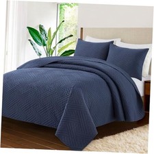 Quilt Set Size 106"x96", Navy - Summer Thin Soft King Navy - Stripe Pattern