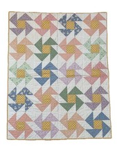 Antique 1930s Calico Feedsack Patchwork Quilt Pinwheel Baby Quilt 41 X 33