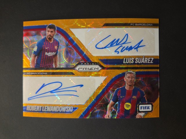 2025-26 Prizm FIFA Luis Suarez Robert Lewandowski Choice Gold Dual Auto /10 FCB
