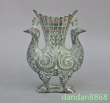Vaso bottiglia 6,6" Cina antico bronzo sacrificio fengshui ricchezza pavone uccellino vaso