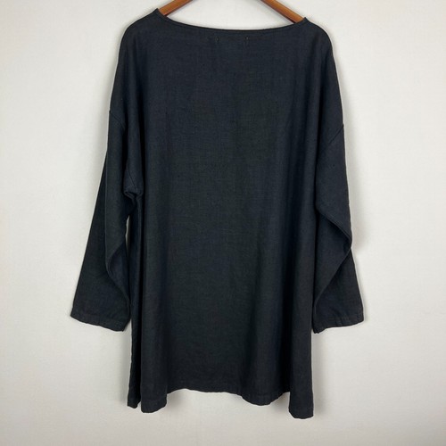 L. Magnin Tunic Top Womens 3XL Black 100% Linen Jayme Long Sleeve Relaxed Fit - Picture 7 of 9