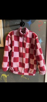 Wattson Studio Pink Red Check Embroidered Logo Short Full Zip Jacket Women's L