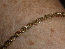 10K SOLID YELLOW GOLD DIAMOND-CUT ROPE TWIST BRACELET/ANKLET -  8 1/8" - 2.96 G