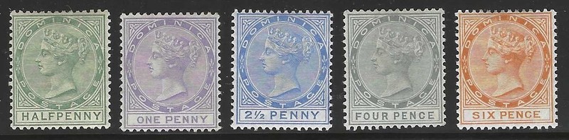 Dominica, 1883-1888, Scott #17, 18, 21-23, mint, hinged, (#18 no gum)