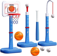 3 in 1 Kids Basketball Hoop and T Ball Set, Adjustable Height Toddler Basketball
