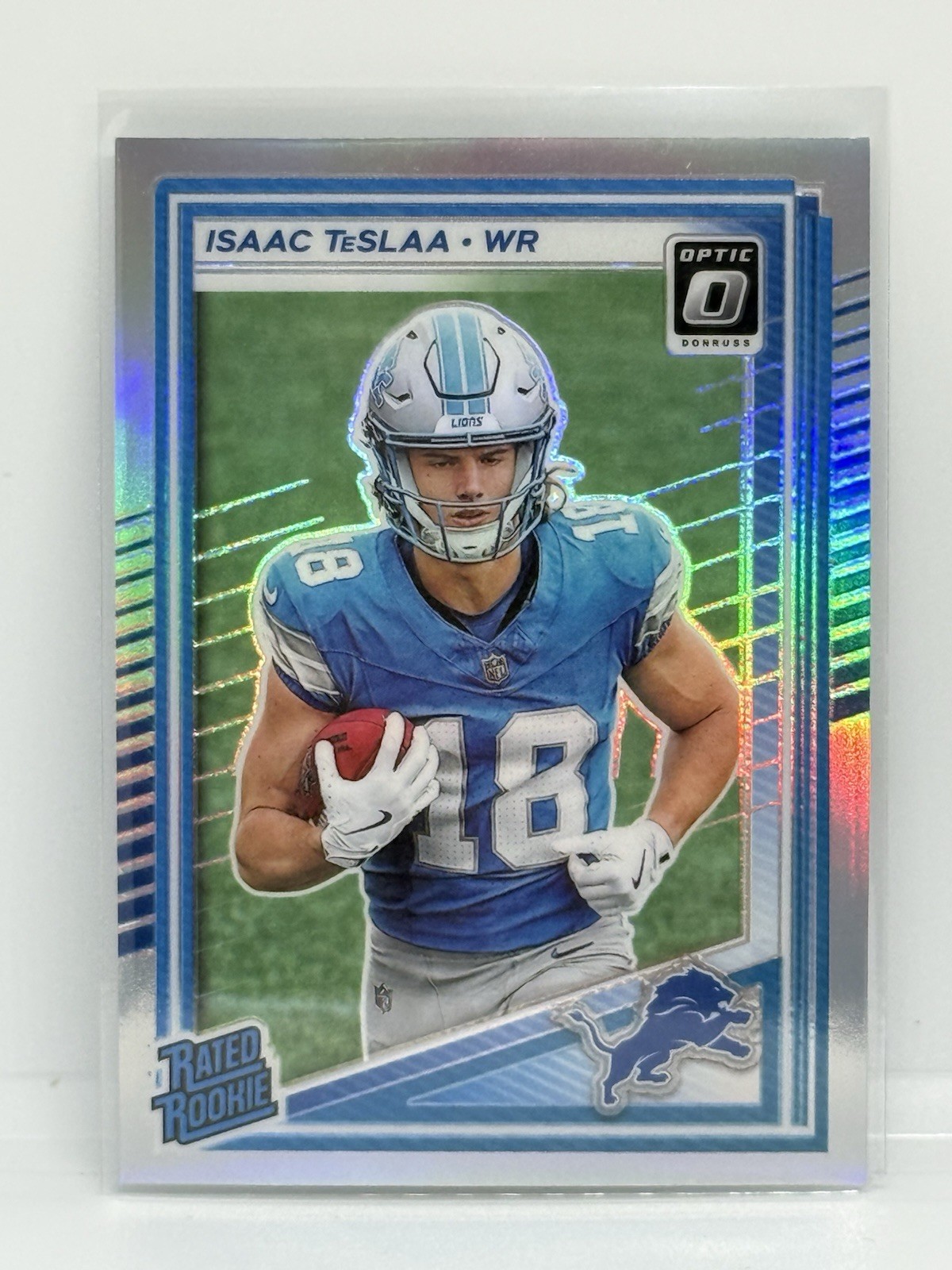 2025 Panini Optic Isaac TeSlaa #219 Rated Rookie Silver Prizm Holo Detroit Lions