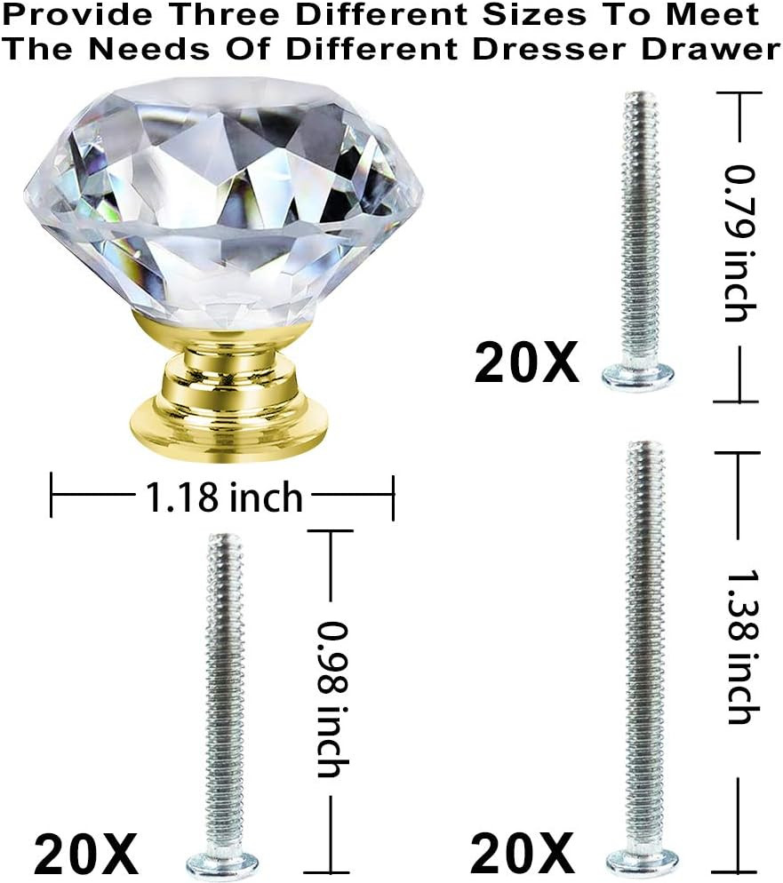 Dresser Drawer Cabinet Knobs 30Mm Diamond Shaped Crystal Glass Knobs Pulls for K