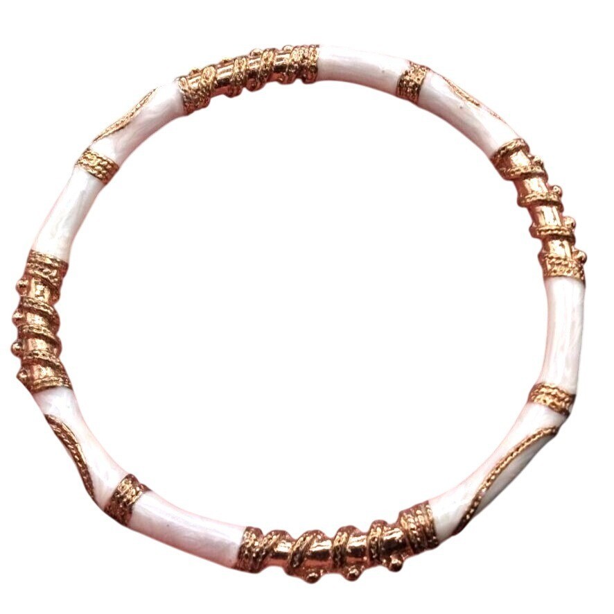 White Enamel Bangles Bracelets With Intricate Gol… - image 3
