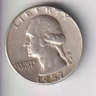 1957-P WASHINGTON QUARTER 25¢ PHILADELPHIA 90% SILVER COIN UNITED STATES MINT