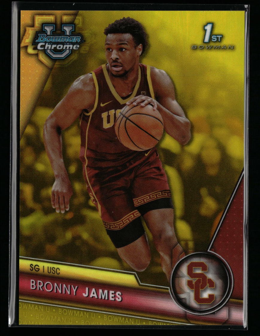 Bronny James 2023-24 Bowman University Chrome #95 Yellow Refractor #/75 USC 1st