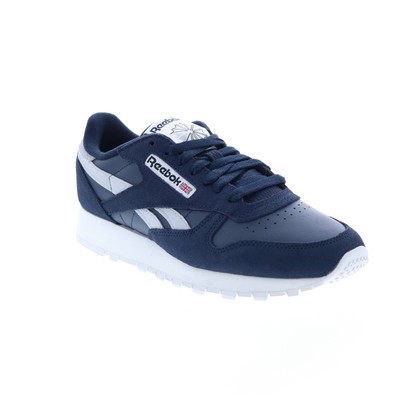Reebok Classic Leather Mens Blue Suede Lace Up Lifestyle Sneakers Shoes