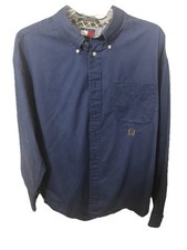 Tommy Hilfiger Vintage Button Down Shirt Mens L Blue Crest Logo Cotton