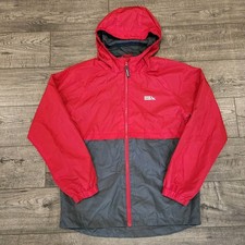 Eddie Bauer Jacket Boy Size L 14/16 Windbreaker Full Zip Hooded Red Gray
