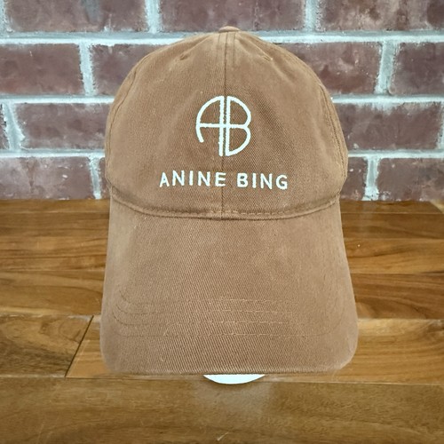Anine Bing Womens Embroidered Logo Canvas Baseball Cap Hat Brown One Size