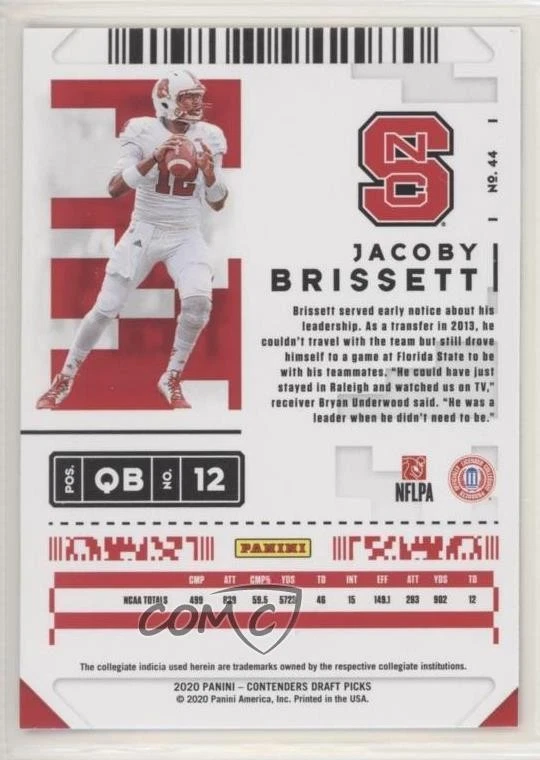 2020 Panini Contenders Draft Picks Game Ticket Jacoby Brissett #44 - Image 2 of 2