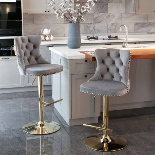 Bar Stools Set of 2 Adjustable Height Pub Chairs Swivel Breakfast for Kitchen - Picture 31 of 46