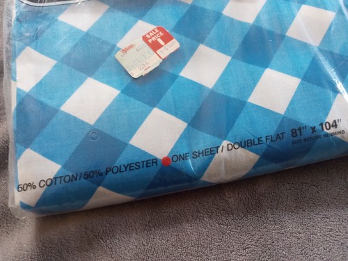 Vtg No Iron Muslin Blue Check Double Flat Sheet Full Flat Sheet - Picture 3 of 5