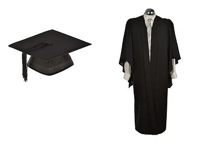 Graduation Gown & Hat Black Mortarboard BA Bachelor University Cap Adult Fluted