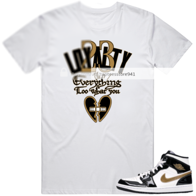 Shirt To Match Air Jordan 1 Mid Patent Black White Gold Men | eBay