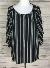 Karen Kane Womens  Black White Striped Kimono Sleeve Round Neck Top XL