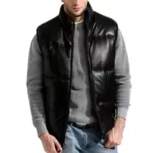Dodici Men's Genuine Leather Puffer Vest