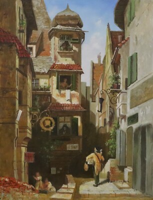 Ölgemälde 30x40 Carl Spitzweg der Briefbote im Rosenthal handgemalt Öl Leinwand