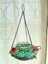 Green Glass Bowl Top-Fill Hummingbird Feeder - Used