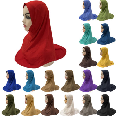 Girls Muslim Hijab Double Layer Head Scarf - Kids Islamic Arab Shawl For 7-12 Years