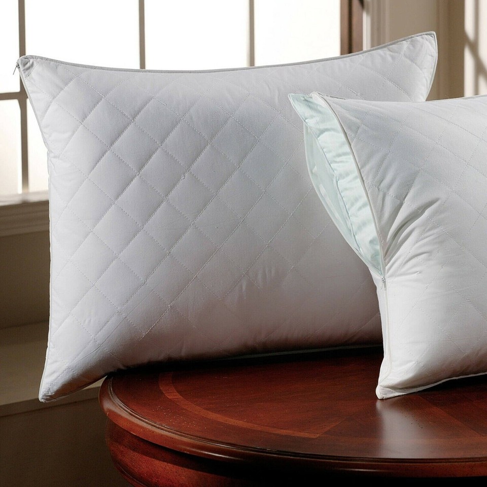 Luxury Quilted Zipped Pillow Protectors Soft Pillows Pair Anti Allergy