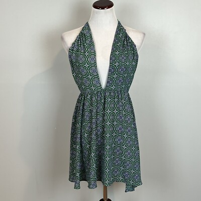 OLIVACEOUS Womens Size Medium Dress Open Back Plunge Green Medallion Mini  NWT | eBay