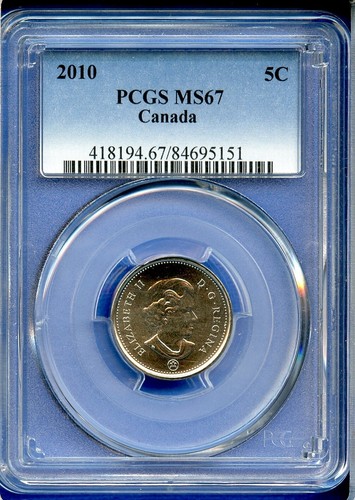 2010 Pcgs Ms67 Canada 5c Five Cents Royal Canadian Mint Coin Ms-67