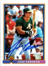 Jose Canseco autographed Baseball Card (Oakland Athletics) 1991 Bowman #372