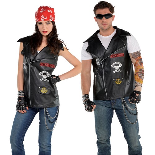 Unisex Badass Biker Vest Rocker Leather Patches Rider Anarchy Gang Fancy Dress - Picture 1 of 5