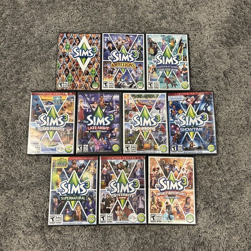 PC The Sims 3 & 9 Expansion Pack Lot: Ambitions, Showtime, University Life CIB