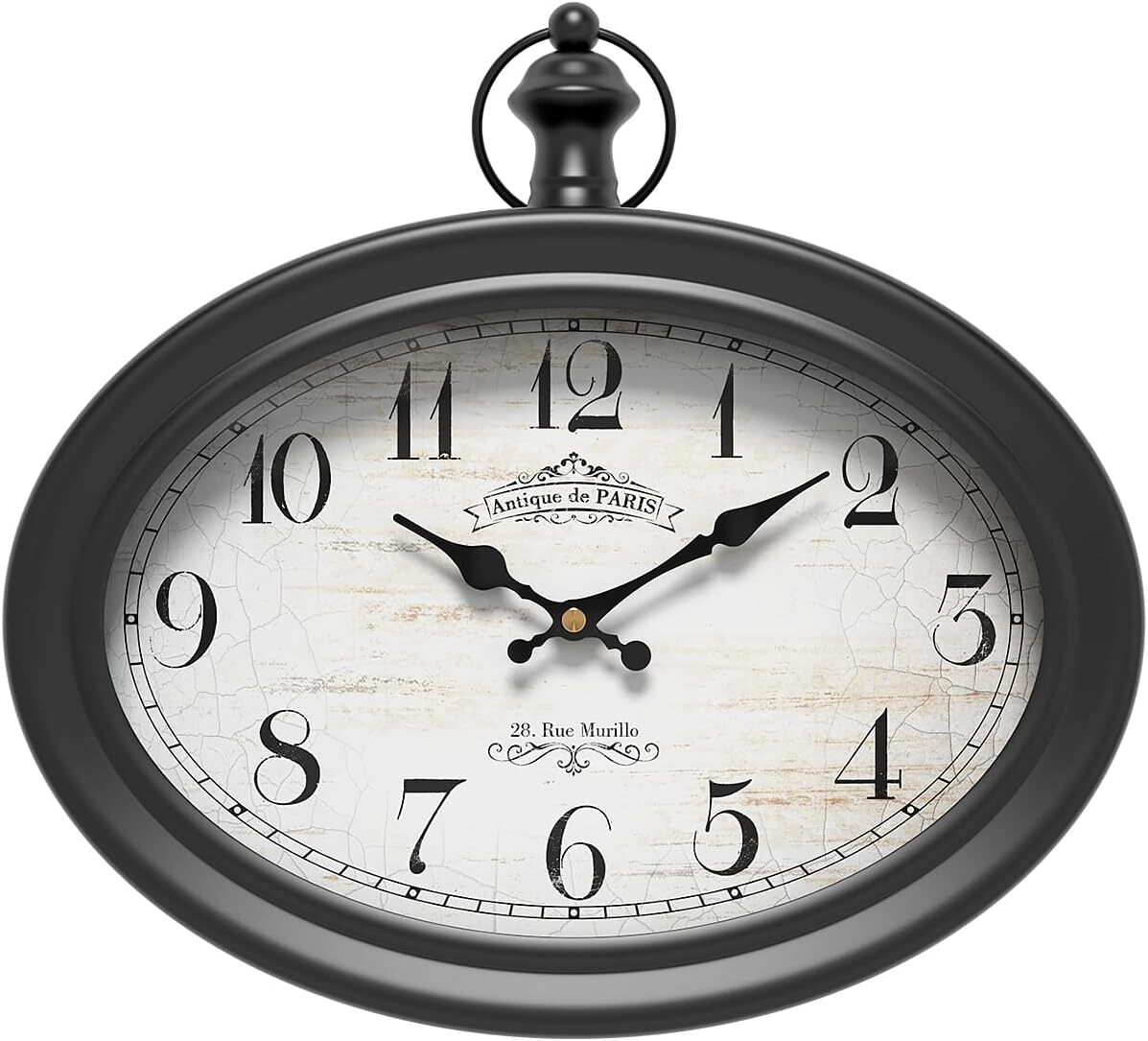 Retro Oval Wall Clock. Black Vintage Antique . Battery Operated Decor Wall Cl...