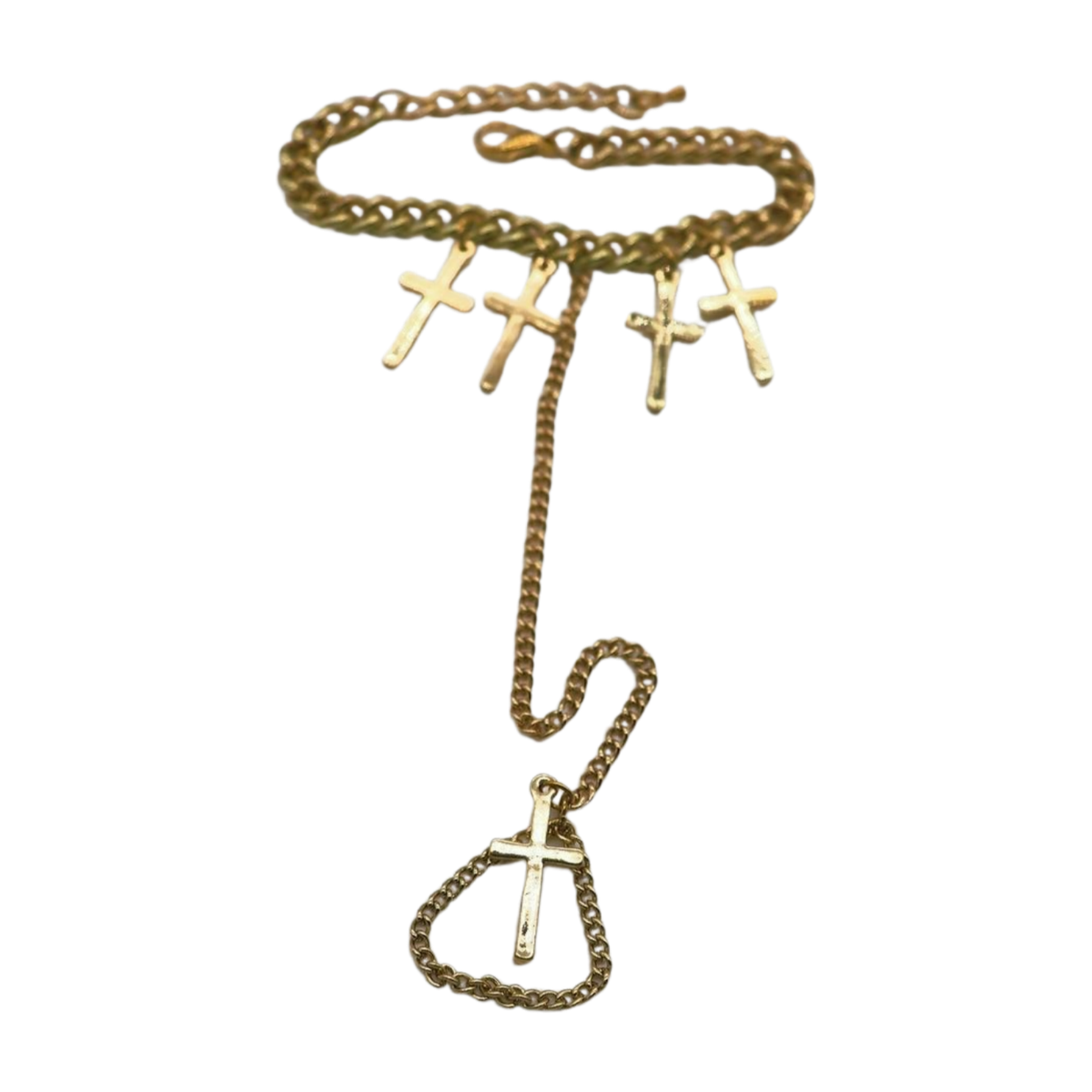 Bracelet Chaîne Doré Avec Bague Liée Et Croix - Taille Ajustable - Neuf Avec étiquettes