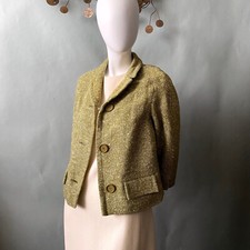 Vintage 1950s Sage Green Jaeger London Snowstorm Tweed Cropped Jacket S 2 4