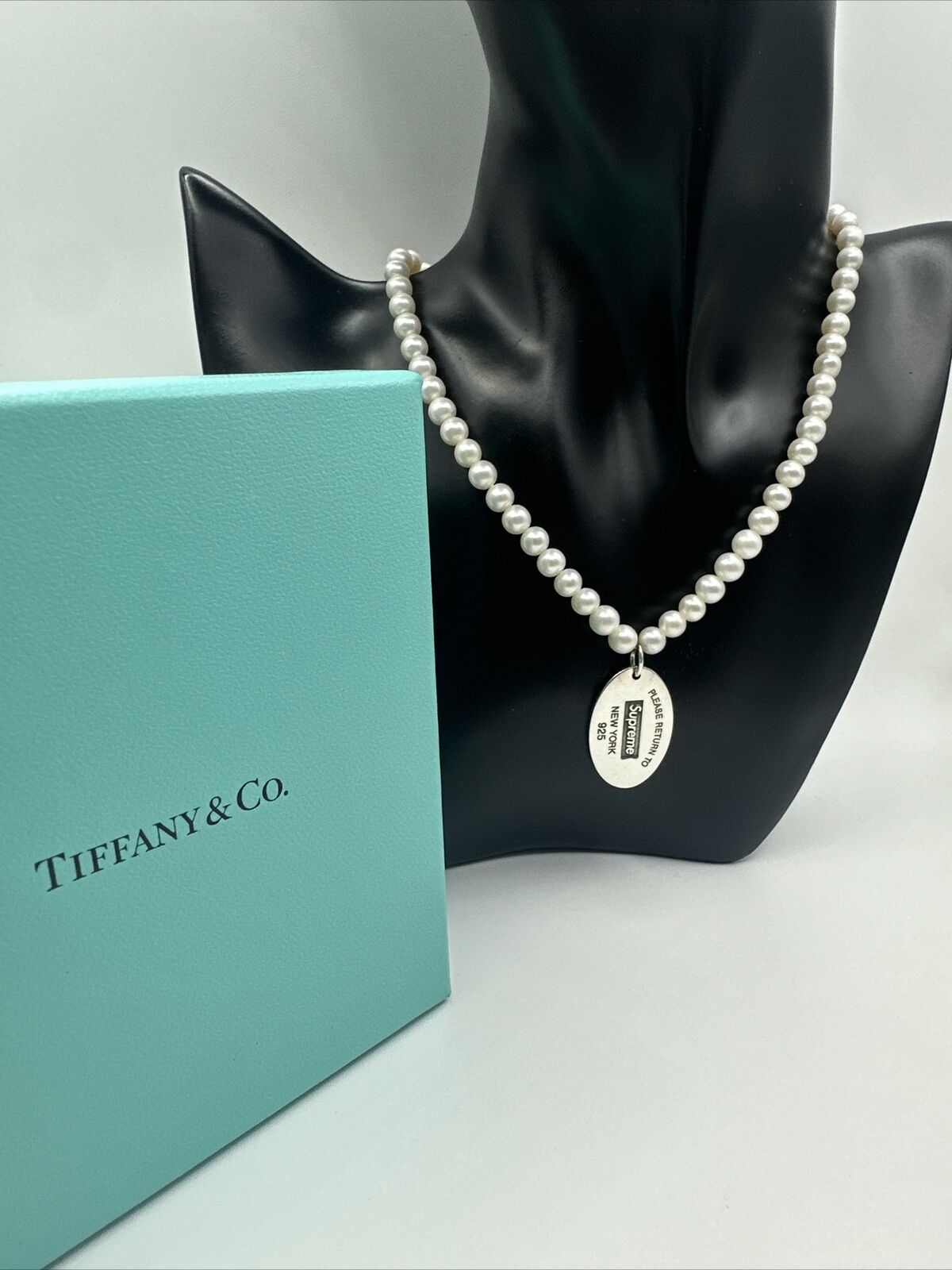 Supreme X  Tiffany & Co Pearl & Silver Tag Necklace “LIMITED” and “RARE 20”