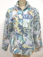 Floral Blazer Chicos Multicolor Cotton Zip Closure Size 2 Short Jacket NEW