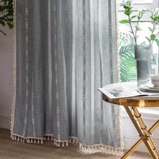 Linen Farmhouse Boho Curtains 63" 84" 96" Inches Length 2 Panels Set, Heavy D...