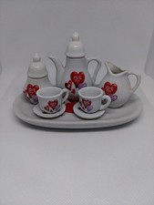 Vintage Royal Norfoir Porcelain Doll Toy Tea Set W/Red Hearts
