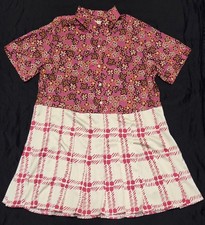 MARNI UNIQLO Shirt Dress Sz XL Pink Multicolor Floral Plaid Pleated Button Up SS