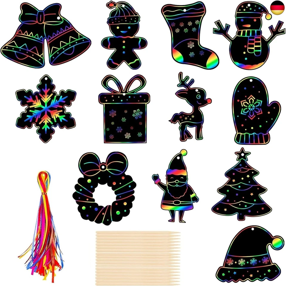 DTXYBC 36 Stück Weihnachten Kratzbilder, Weihnachten Regenbogen Kratzbilder, Kinder