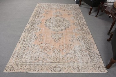 Turkish Vintage Large Rug 5,2x8,9 ft (158x270 cm), Brown Floral Rug