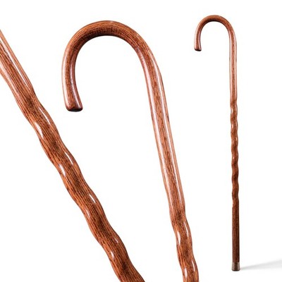 Elegant Twisted Oak Walking Cane with Crook Handle - 37'' Made in USA