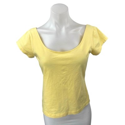 Worth Women's Yellow Short Sleeve Scoop Neck Casual T Shirt Tee Top Size S 