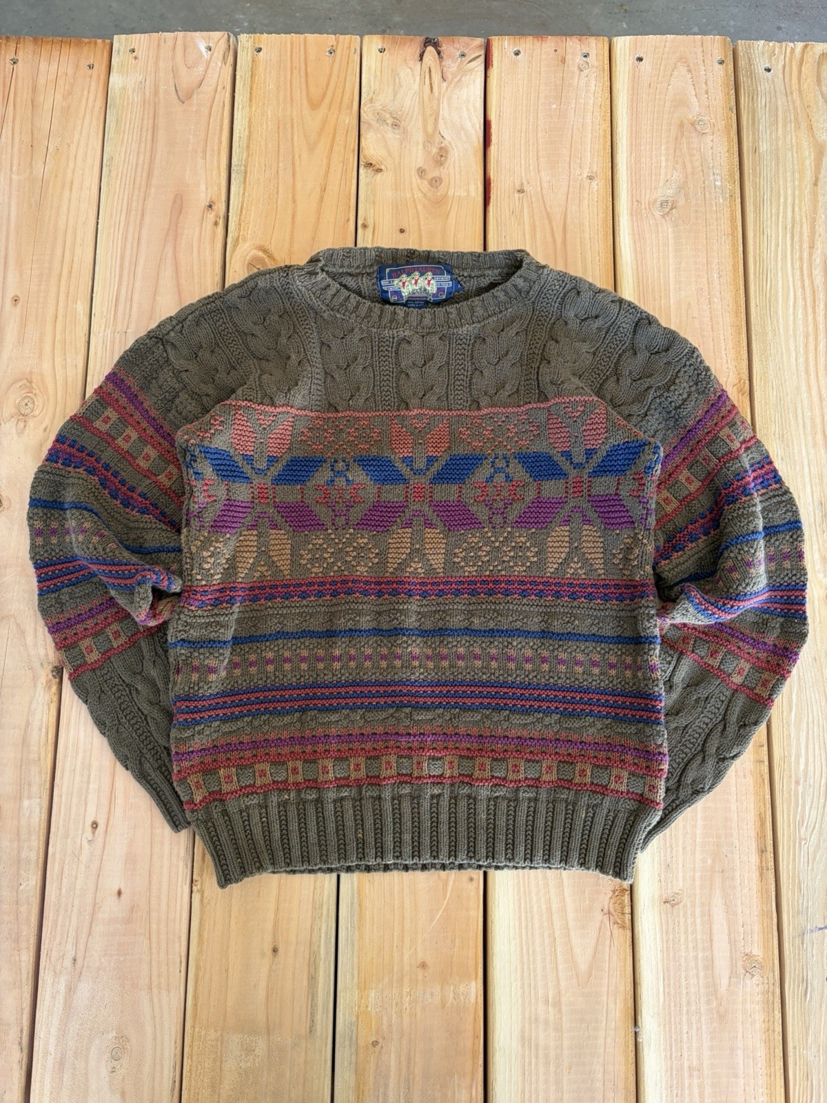 Vintage CHAPS Ralph Lauren Patterned Cable Knit S… - image 1
