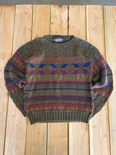 Vintage CHAPS Ralph Lauren Patterned Cable Knit Sweater USA Cotton M