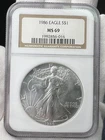1986 $1 American Eagle 1 oz Silver NGC MS69 Coin