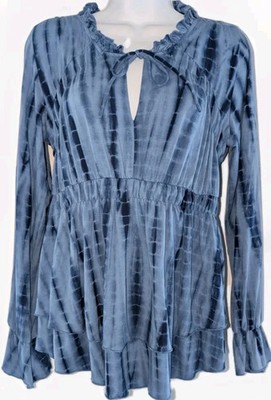 Boston Proper Women's BOHO Poet Ruffle Blouse Top Shirt Blue tie Dye Size Small